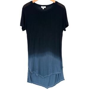 LNA Ombre V Short Sleeve Black Blue High Low Dress Shirt Tunic Size Small